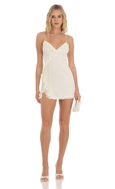Chiffon Ruffle V-Neck Dress in Pastel Yellow
